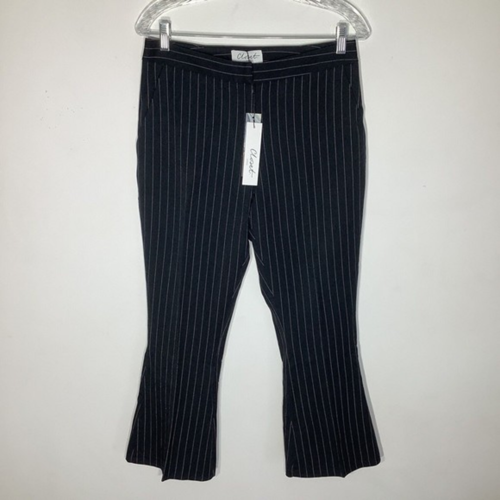 Closet London Womens‎ Flared Hem Trouser Pants Black Striped Size 6 NWT